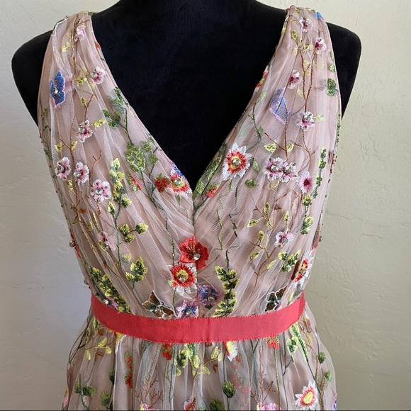 Adrianna Papell Floral V Neck Fit and Flare floral embroidered dress - Picture 5 of 15